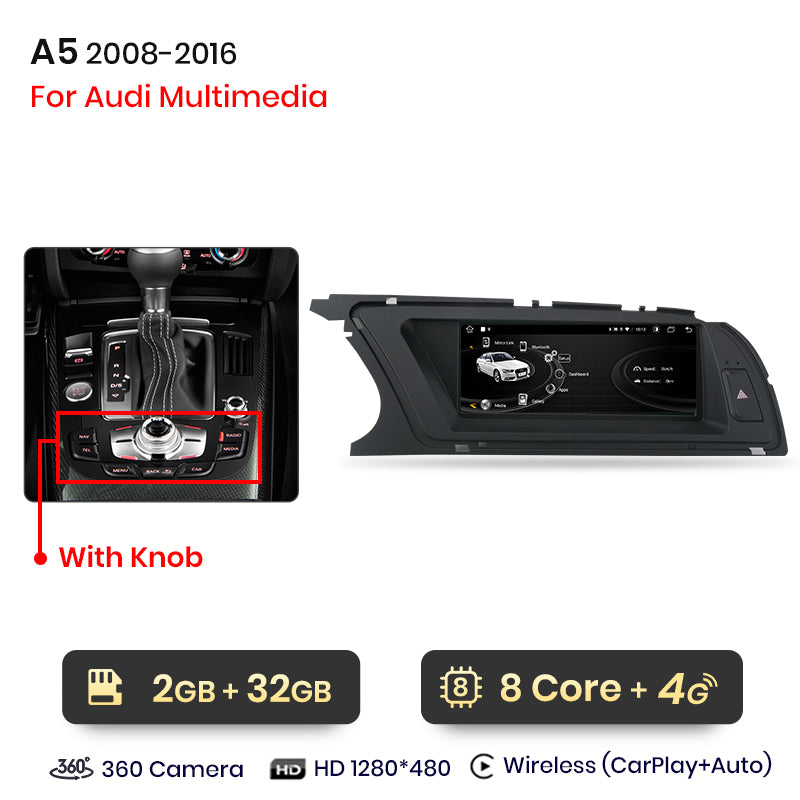 Junsun Bezprzewodowe CarPlay Android Auto Radio Samochodowe Dla Audi A5 2009 2010 2011 2012-2016 8 rdzeni 4G WiFi BT GPS Ekran Dotykowy Autoradio