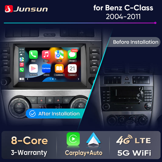 Junsun Wireless CarPlay Car Radio For Mercedes Benz C-Class W203 CLC CL203 CLK W209 W219 2004-2011 Android Multimedia
