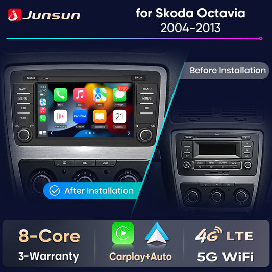 Junsun Wireless CarPlay Car Radio For Skoda Octavia 2 A5 2004 2005 2006 2007 2008-2013 Android Multimedia