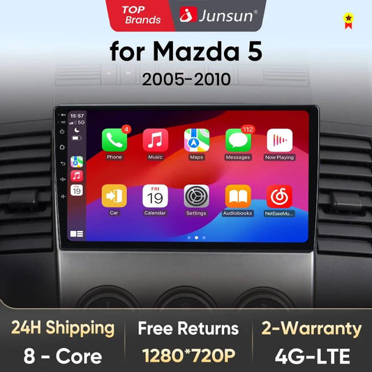 Junsun AI voice 4G LTE wireless CarPlay Android Auto Radio For Mazda 5 2005 2006 2007 2008 2009 2010 Car Intelligent Systems Multimedia player Stereo RDS BT 2 din autoradio GPS Navi screen