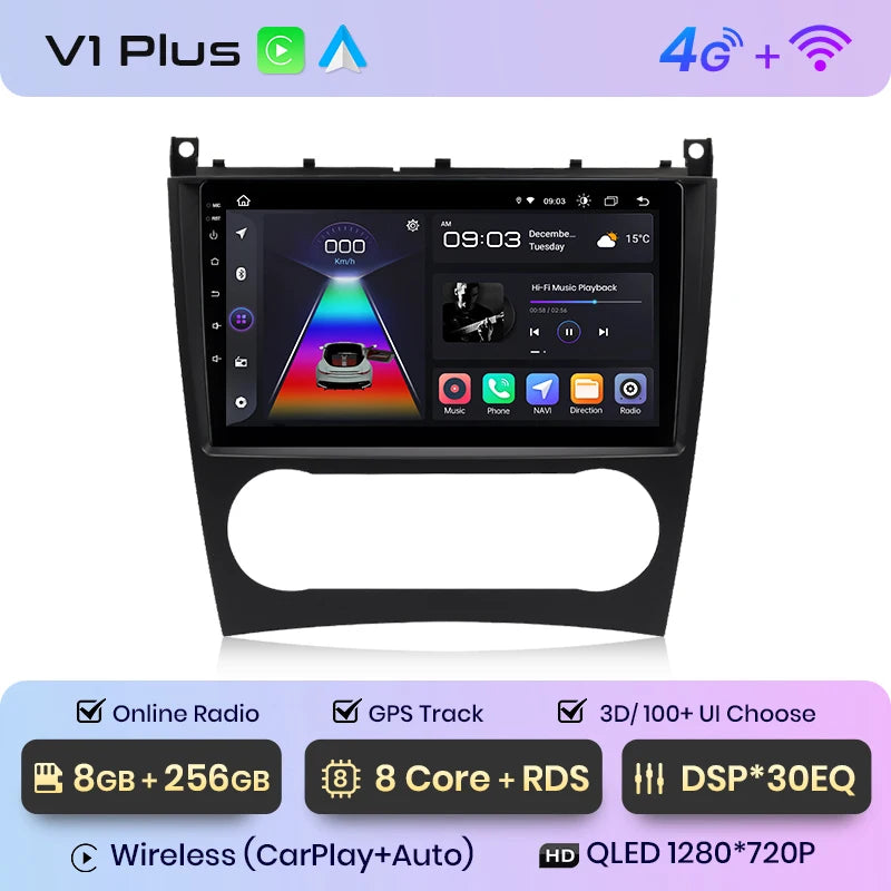 Junsun V1 AI Voice Wireless CarPlay Android Autoradio für Benz C-Klasse W203 2005-2009 Auto Multimedia GPS 2din Autoradio