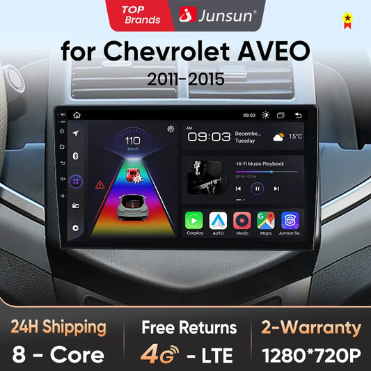 Radio Junsun V1 Plus para Chevrolet Aveo 2 Sonic T300 2011-2015 con CarPlay inalámbrico, Android Auto, 2 DIN, DVD.