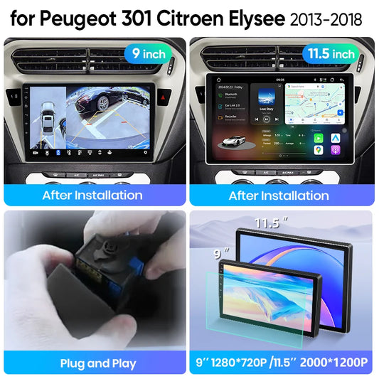 Junsun Wireless CarPlay Car Radio For Peugeot 301 Citroen Elysee 2013-2018 Android Multimedia