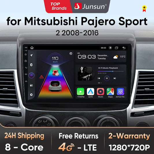 Radio Junsun V1 Plus para Mitsubishi Pajero Sport 2 L200 Triton 2008-2016 con CarPlay inalámbrico, Android Auto, 2 DIN, DVD.