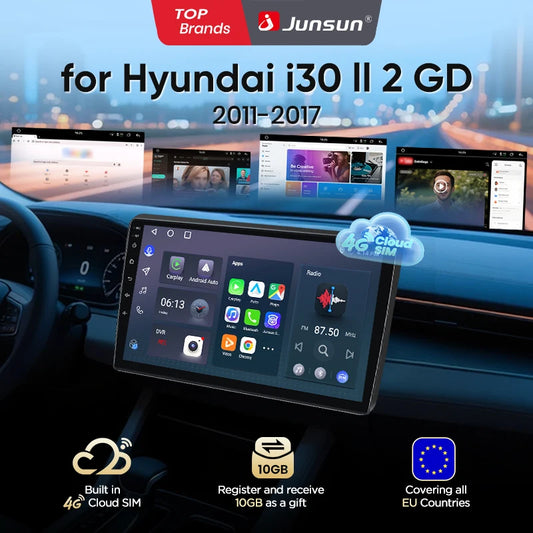 Junsun eSIM Android 14 Wireless CarPlay Android Auto Radio For Hyundai i30 I12 GD 2011-2017 RDS 4G GPS 2din auto accessories