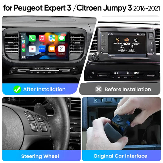 Junsun eSIM Android 14 Wireless CarPlay Android Radio For Peugeot Expert 3 Citroen Jumpy 3 SpaceTourer 2016-2021 accessories