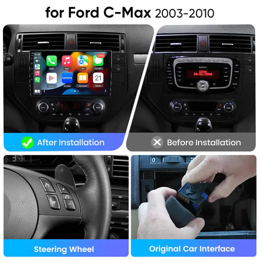 Junsun eSIM Wireless CarPlay Android Auto For Ford C-Max 2003 2004 2005 2006-2010 2 Din Autoradio RDS BT DSP auto accessories