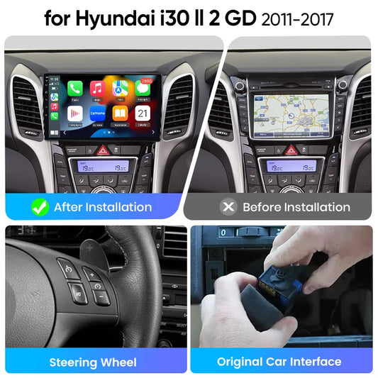 Junsun eSIM Android 14 Wireless CarPlay Android Auto Radio For Hyundai i30 I12 GD 2011-2017 RDS 4G GPS 2din auto accessories