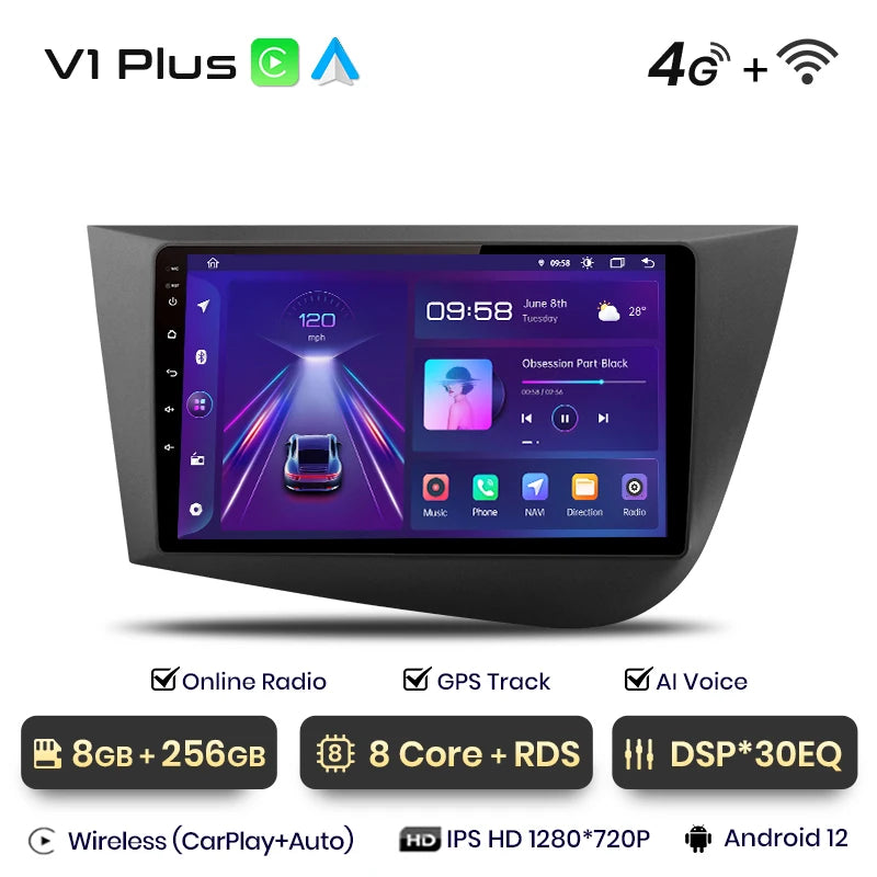 Junsun V1 Wireless CarPlay Android Auto Car Radio for Seat Leon MK2 2005-2012 GPS Car Intelligent Systems Smart Autoradio