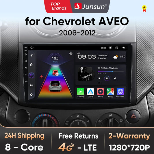 Radio Junsun V1 Plus para Chevrolet Aveo 2006-2012 con CarPlay inalámbrico, Android Auto, sistema inteligente, 2 DIN, DVD, 2 DIN.