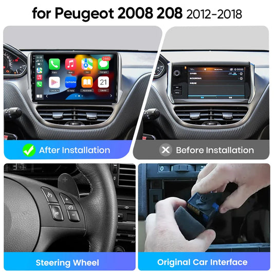 Junsun eSIM Android 14 Wireless CarPlay Android Auto Radio For Peugeot 2008 208 2012-2018 Autoradio Stereo auto accessories