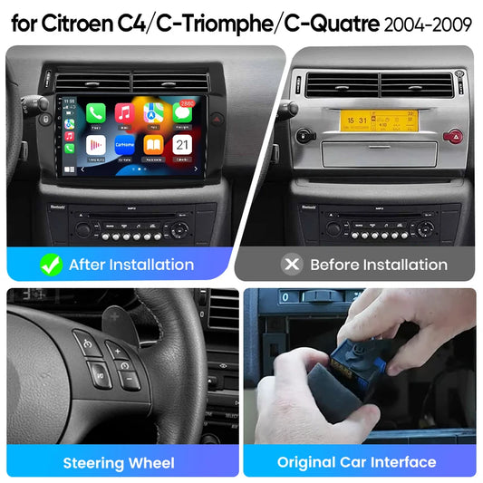 Junsun eSIM Android 14 Wireless CarPlay Android Auto Radio For Citroen C4 C-Triomphe C-Quatre 2004-2009 GPS DSP 2din Head Unit