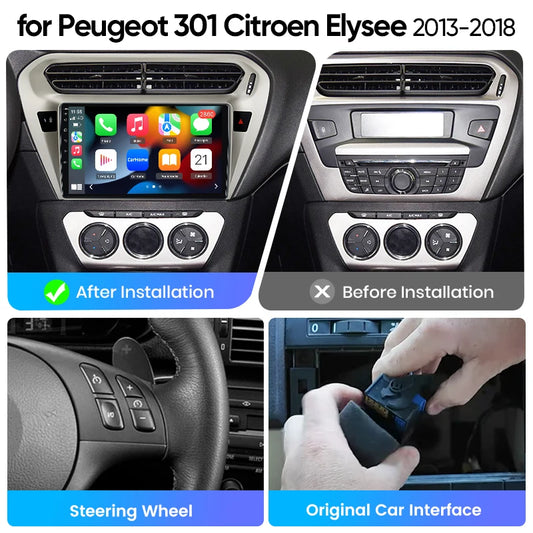 Junsun eSIM Android 14 Wireless CarPlay Android Auto Radio For Peugeot 301 for Citroen C-Elysee 2013 2014 2015 2016 2017 2018 RDS 4G WiFi GPS accessories