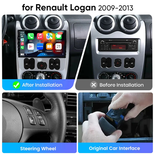 Junsun eSIM SAndroid 14 Wireless CarPlay Android Radio For Renault Logan 2009-2013 Autoradio Stereo 2din Head Unit accessories