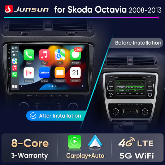 Junsun Wireless CarPlay Car Radio For Skoda Octavia 2 A5 2008-2013 Android Multimedia