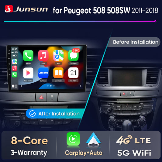 Junsun Wireless CarPlay Car Radio For Peugeot 508 SW 2011-2015 2016 2017 2018 Android Multimedia