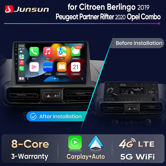 Junsun Wireless CarPlay Car Radio For Citroen Berlingo 2019 Peugeot Partner Rifter 2020 Opel Combo Android Multimedia