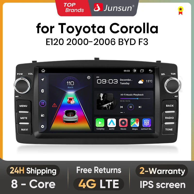 Junsun AI voice 4G LTE bezprzewodowe CarPlay Android Auto Radio do Toyoty Corolla E120 2000-2006 i BYD F3 2003-2020 Inteligentne systemy samochodowe Odtwarzacz multimedialny Stereo RDS BT 2 din autoradio GPS Navi ekran