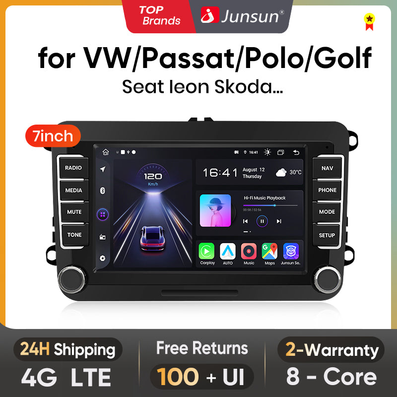 Junsun AI voice 4G LTE wireless CarPlay Android Auto Radio For Volkswagen Golf 5 6 Polo Passat B6 B7 Seat Skoda Jetta Car Intelligent Systems Multimedia player Stereo RDS BT 2 din autoradio GPS Navi screen