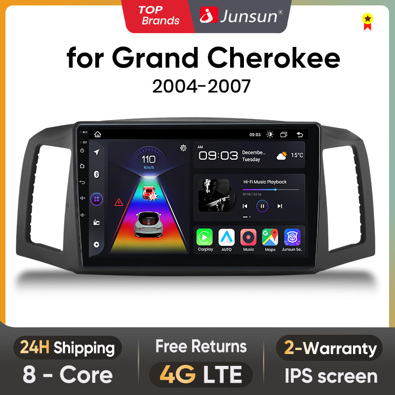Radio Junsun AI Voice 2 DIN Android para Jeep Grand Cherokee 2004, 2005, 2006, 2007, Carplay 4G, GPS, multimedia, 2 DIN