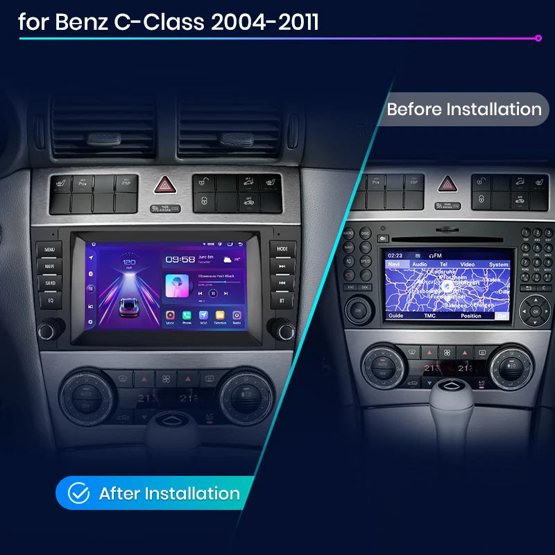 Junsun AI voice 4G LTE wireless CarPlay Android Auto Radio For Mercedes Benz C-Class W203 W209 C180 W219 2004-2011 Car Intelligent Systems Multimedia player Stereo RDS BT 2 din autoradio GPS Navi screen
