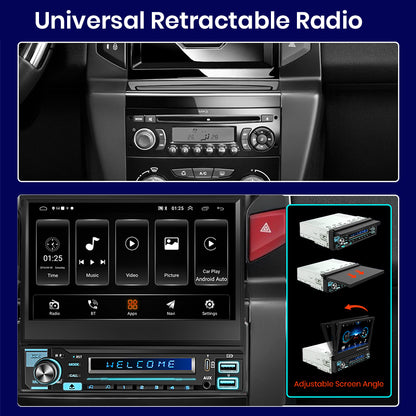 Junsun Bezprzewodowy Carplay Android Auto 7" Wysuwany Ekran Dotykowy Uniwersalne Radio 1 Din Składany Odtwarzacz Multimedialny GPS Autorad