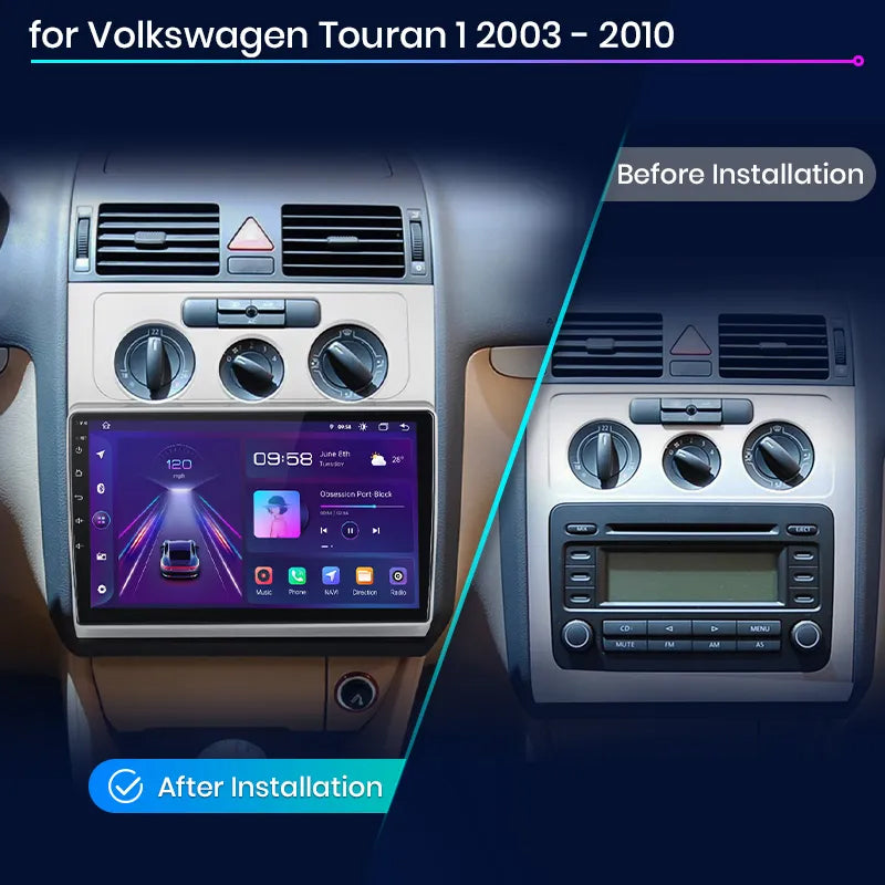 Radio Junsun AI Voice 2 DIN Android para Volkswagen Touran 1 (2003-2010), Carplay 4G, GPS, multimedia, 2 DIN
