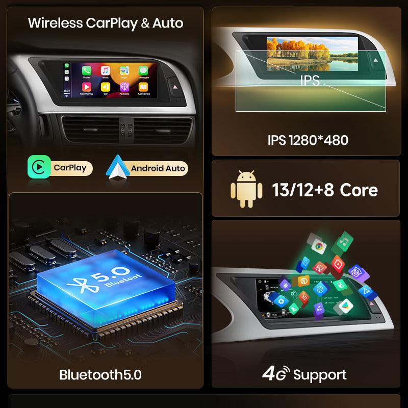 Junsun Wireless CarPlay Android Auto Car Radio For Audi A5 2009 2010 2011 2012-2016 8 core 4G WiFi BT GPS Touch Screen Autoradio