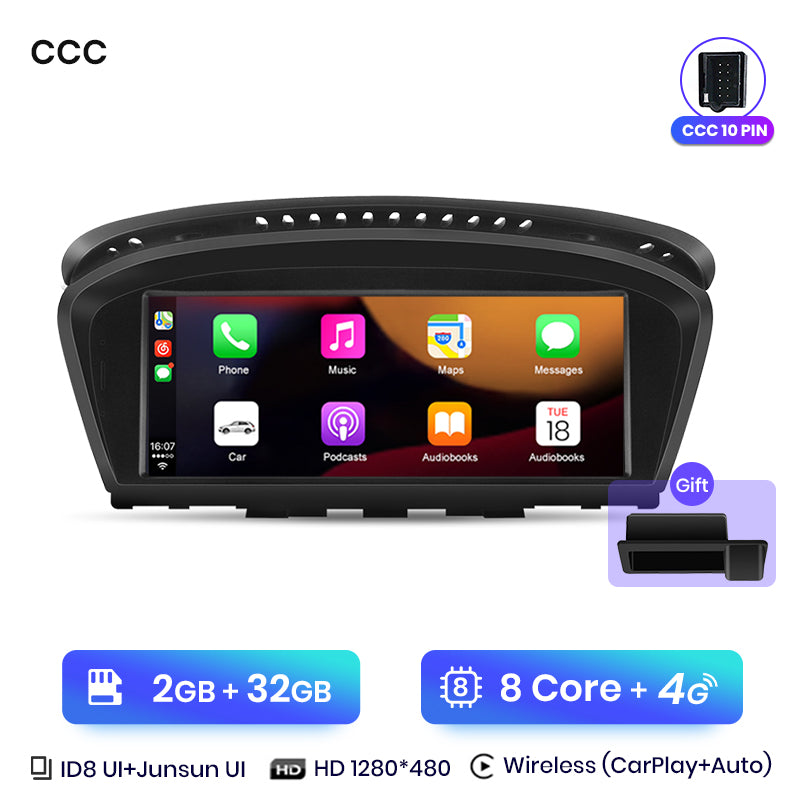 Junsun 8.8 Inch Wireless CarPlay Andorid Auto Car Radio For BMW 5 Series E60 E61 E62 2004-2010 4G WiFi BT Audio Head Unit