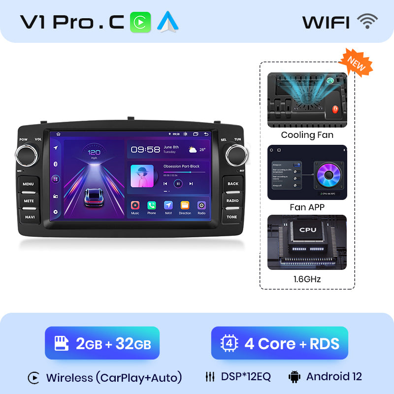 Junsun AI voice 4G LTE bezprzewodowe CarPlay Android Auto Radio do Toyoty Corolla E120 2000-2006 i BYD F3 2003-2020 Inteligentne systemy samochodowe Odtwarzacz multimedialny Stereo RDS BT 2 din autoradio GPS Navi ekran