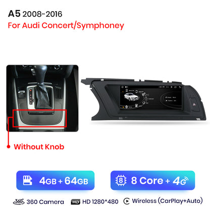 Junsun Bezprzewodowe CarPlay Android Auto Radio Samochodowe Dla Audi A5 2009 2010 2011 2012-2016 8 rdzeni 4G WiFi BT GPS Ekran Dotykowy Autoradio