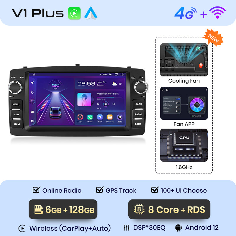 Junsun AI voice 4G LTE bezprzewodowe CarPlay Android Auto Radio do Toyoty Corolla E120 2000-2006 i BYD F3 2003-2020 Inteligentne systemy samochodowe Odtwarzacz multimedialny Stereo RDS BT 2 din autoradio GPS Navi ekran