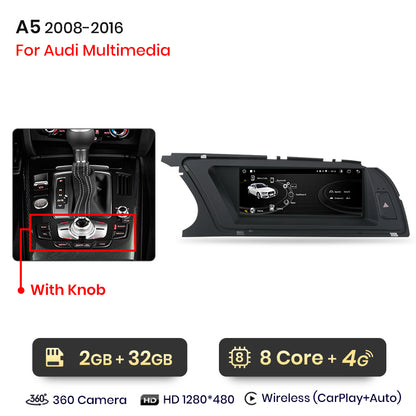 Junsun Bezprzewodowe CarPlay Android Auto Radio Samochodowe Dla Audi A5 2009 2010 2011 2012-2016 8 rdzeni 4G WiFi BT GPS Ekran Dotykowy Autoradio