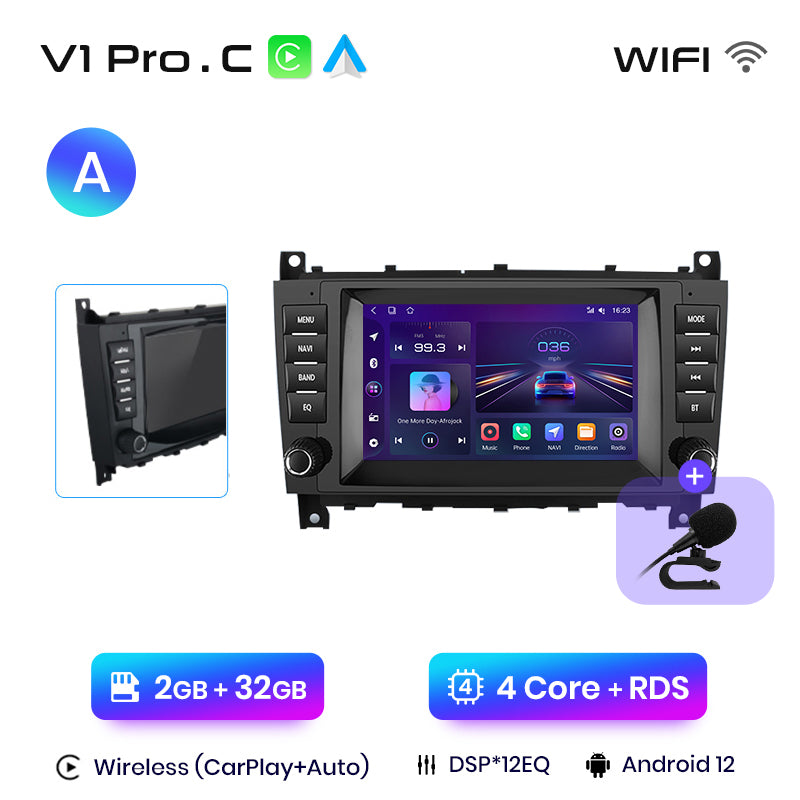 Junsun AI voice 4G LTE wireless CarPlay Android Auto Radio For Mercedes Benz C-Class W203 W209 C180 W219 2004-2011 Car Intelligent Systems Multimedia player Stereo RDS BT 2 din autoradio GPS Navi screen
