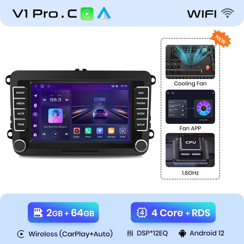 Radio de coche Junsun Android 13 con Carplay inalámbrico para Volkswagen Golf 5, 6, Polo, Passat B6, B7, Seat Skoda, Jetta, multimedia universal 