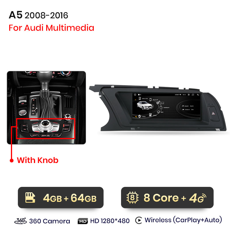 Junsun Bezprzewodowe CarPlay Android Auto Radio Samochodowe Dla Audi A5 2009 2010 2011 2012-2016 8 rdzeni 4G WiFi BT GPS Ekran Dotykowy Autoradio