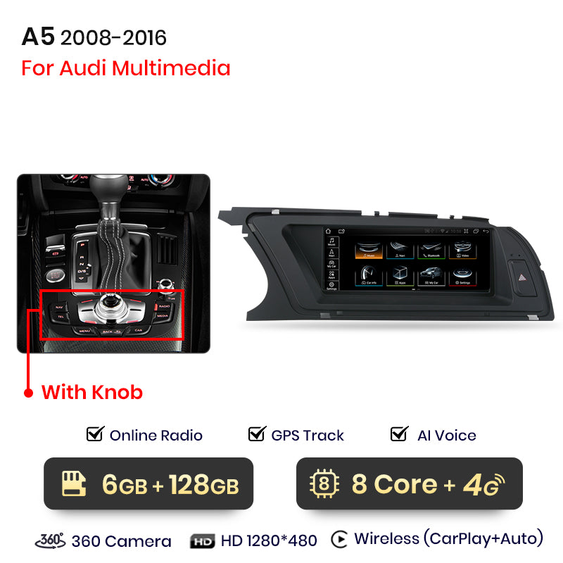 Junsun Bezprzewodowe CarPlay Android Auto Radio Samochodowe Dla Audi A5 2009 2010 2011 2012-2016 8 rdzeni 4G WiFi BT GPS Ekran Dotykowy Autoradio
