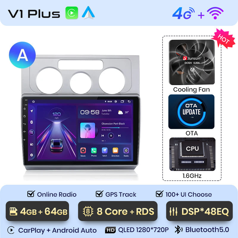 Radio Junsun AI Voice 2 DIN Android para Volkswagen Touran 1 (2003-2010), Carplay 4G, GPS, multimedia, 2 DIN