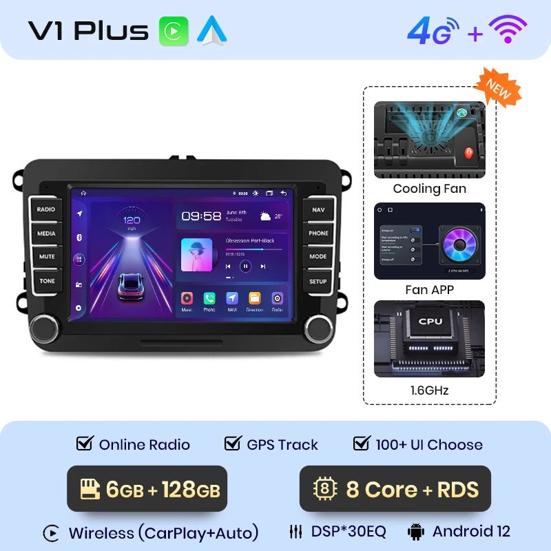 Junsun AI voice 4G LTE wireless CarPlay Android Auto Radio For Volkswagen Golf 5 6 Polo Passat B6 B7 Seat Skoda Jetta Car Intelligent Systems Multimedia player Stereo RDS BT 2 din autoradio GPS Navi screen