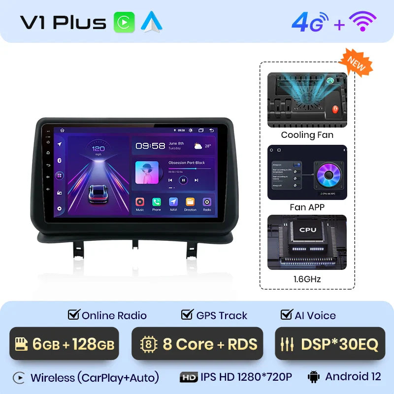 Junsun AI Voice 2 din Android Auto Radio For Renault Clio 3 2005 2006-2014 Carplay 4G Car Multimedia GPS 2din autoradio