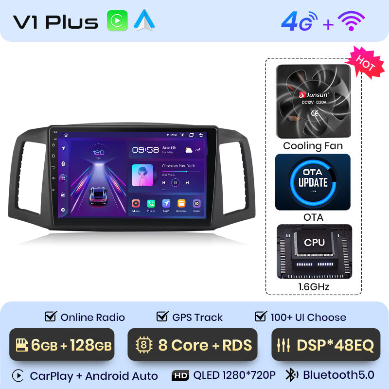 Radio Junsun AI Voice 2 DIN Android para Jeep Grand Cherokee 2004, 2005, 2006, 2007, Carplay 4G, GPS, multimedia, 2 DIN