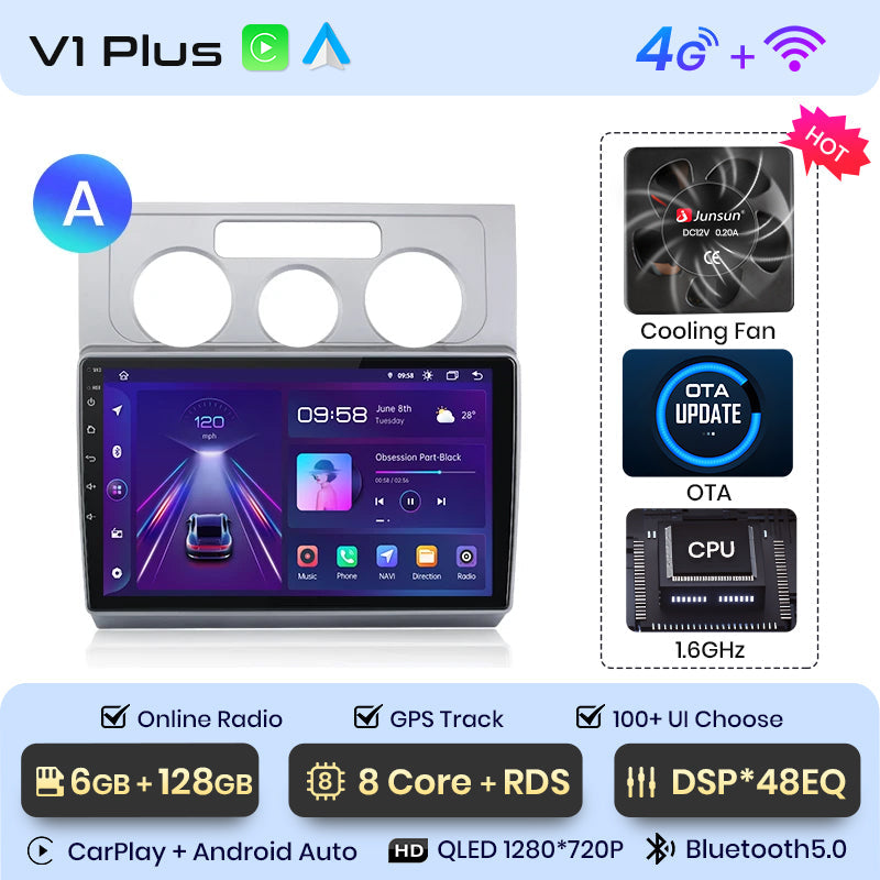 Radio Junsun AI Voice 2 DIN Android para Volkswagen Touran 1 (2003-2010), Carplay 4G, GPS, multimedia, 2 DIN
