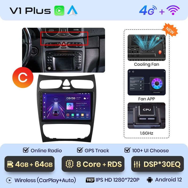 Junsun AI Voice 2 din Android Auto Radio For Mercedes Benz C Class CLK Class W203 W209 S203 A209 2000-2005 Carplay 4G Car Multimedia GPS 2din autoradio