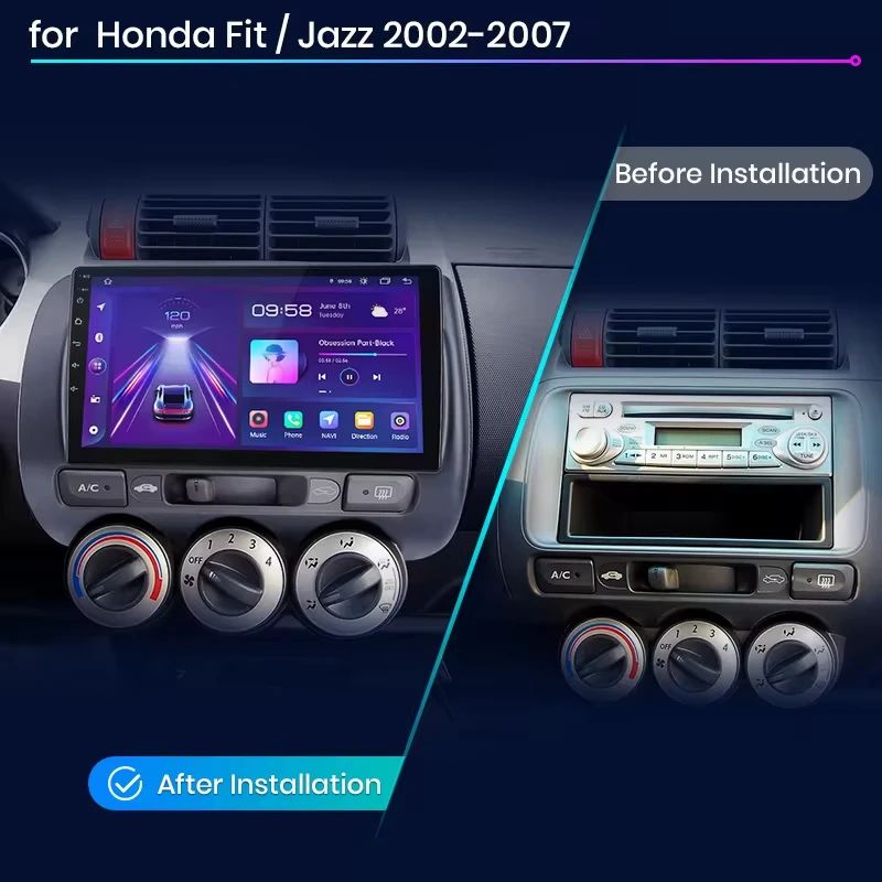 Junsun AI voice 4G LTE wireless CarPlay Android Auto Radio For Honda Fit Jazz City 2002 2003 2004-2007 Car Intelligent Systems Multimedia player Stereo RDS BT 2 din autoradio GPS Navi screen