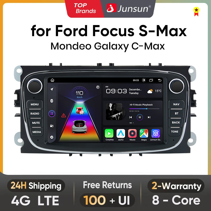 Junsun Drahtlose CarPlay Android Auto Radio FÜR Ford Focus S-Max Mondeo Galaxy C-Max Kuga RDS 4GWiFi GPS 2 din Bluetooth