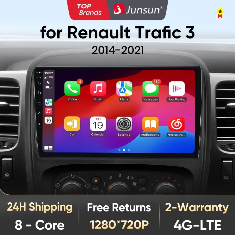Junsun AI voice 4G LTE wireless CarPlay Android Auto Radio For Renault Trafic 2015 - 2019 Car Intelligent Systems Multimedia player Stereo RDS BT 2 din autoradio GPS Navi screen