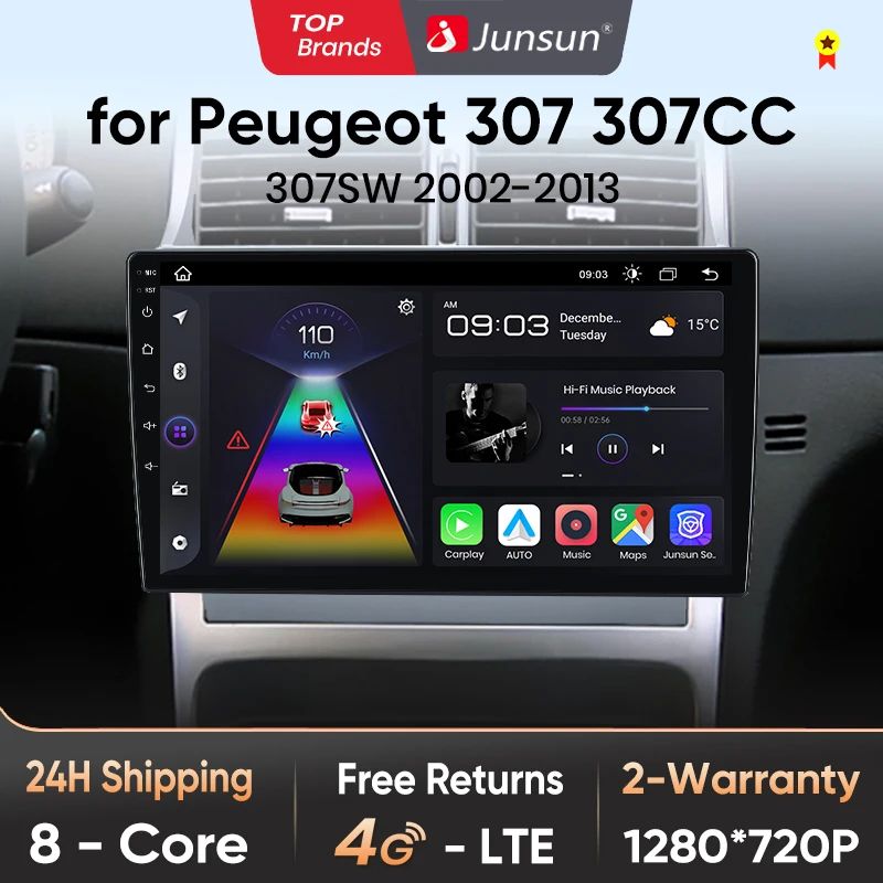 Junsun AI voice 4G LTE wireless CarPlay Android Auto Radio For Peugeot 307 307CC 307SW 2002 - 2013 Car Intelligent Systems Multimedia player Stereo RDS BT 2 din autoradio GPS Navi screen - Junsun Official Store