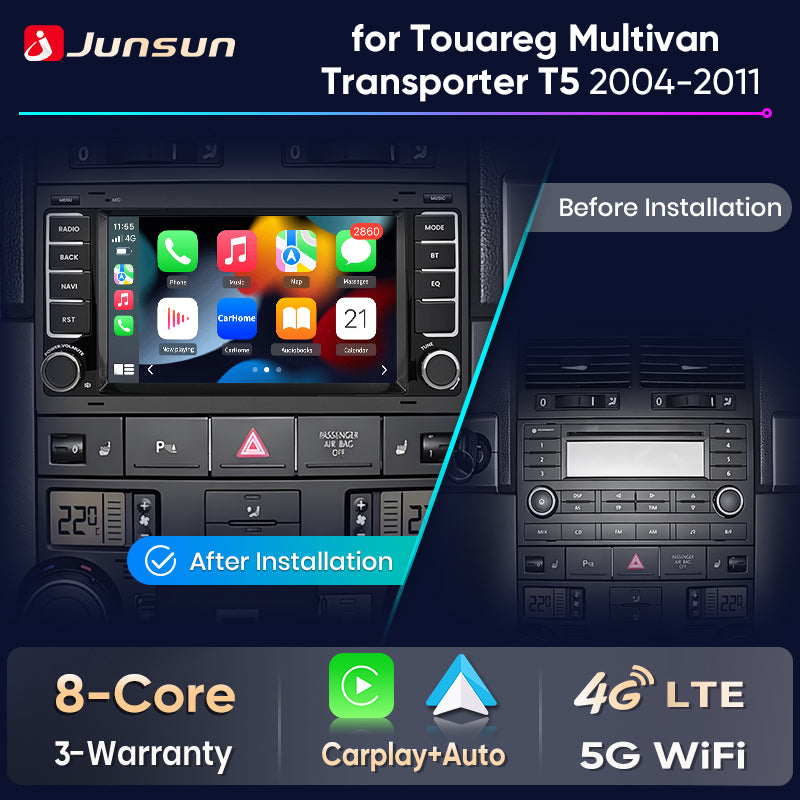 Junsun Wireless CarPlay Car Radio For Volkswagen VW Touareg Multivan T5 Transporte 2004-2009 Android Multimedia - Junsun Official Store