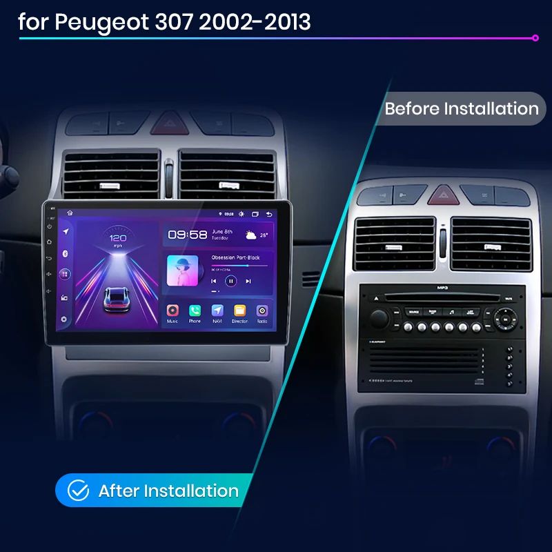 Junsun AI voice 4G LTE wireless CarPlay Android Auto Radio For Peugeot 307 307CC 307SW 2002 - 2013 Car Intelligent Systems Multimedia player Stereo RDS BT 2 din autoradio GPS Navi screen