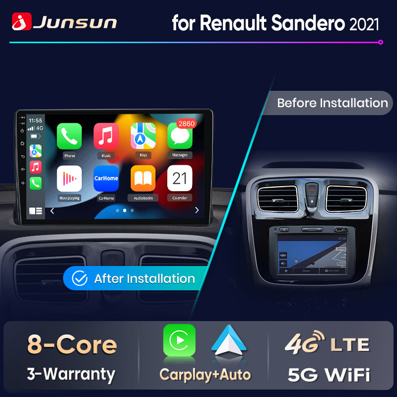 Junsun Wireless CarPlay Car Radio For Renault Sandero 2021 Android Multimedia